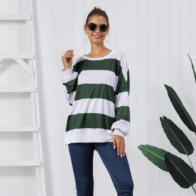 

Tailored Womens Color Block Striped Sweatshirt Crewneck Long Sleeve Loose Pullover Tops