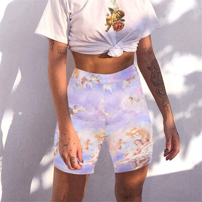 

Tailored Ladies Summer Angel Print Shorts High Waist Street Dress Elastic Waist Shorts
