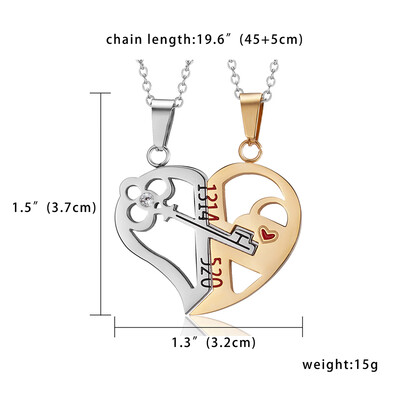 

Couples Jewelry Broken Heart Necklaces Silver Gold Key Couple Necklace Stainless Steel Engrave Love You Pendants Necklace 2pcs