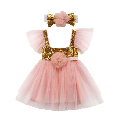 

Toddle Newborn Kids Girls Flower Sequin Princess Petal Tulle Party Formal Dress
