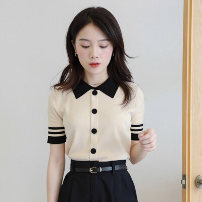 

Woman College Style Polo Collar T-shirt Wild Sweet Gril T-shirt Japanese Style