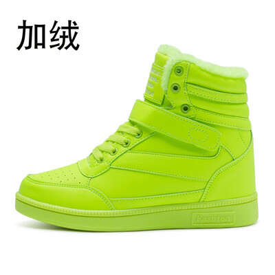 

Womens PU upper layer breathable vulcanized shoes new height increase plus velvet warm casual shoes ladies high to help shoes
