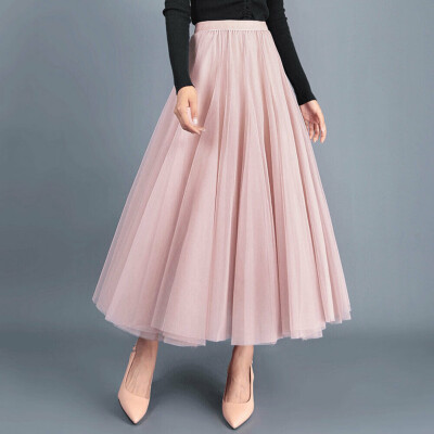 

Women High Waist Pleated Tulle Tutu Dress Lady Evening Beach Long Maxi Skirts