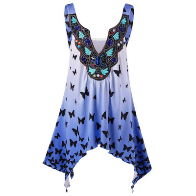

Plus Size Ombre Butterfly Asymmetrical Tank Top