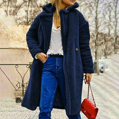 

US STOCK Women Teddy Bear Pocket Fluffy Coat Fleece Fur Jackets Outerwear Hoodie