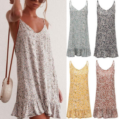

Plus Size Womens Summer Floral Short Mini Dress Cocktail Party Beach Sundress