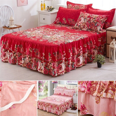 

Queen Size Cotton Flower Pattern Gold Brushed Microfiber Ruffled Bed Skirt for Beds
