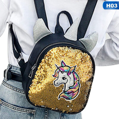 

New Rainbow Unicorn Backpack Girl Sequins Schoolbag Kids Shoulder Bag Women Mini Travel Backpack Unicorn Ear Bag