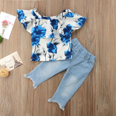 

Toddler Kids Baby Girl Floral Tops T-shirt Denim Pants Trouser Jeans Clothes Set