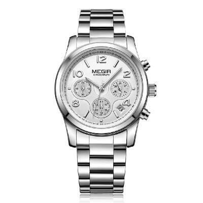 

MEGIR Fashion Luxury Stainless Steel Women Watches 3ATM Water-resistant Quartz Luminous Woman Wristwatch Relogio Feminino Chronogr