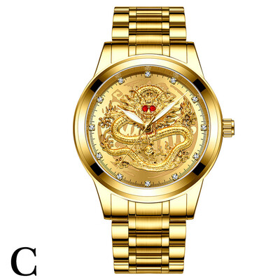

Gobestart FNGEEN Embossed Diamond Dragon Face Watch Mens Waterproof Quartz Watch