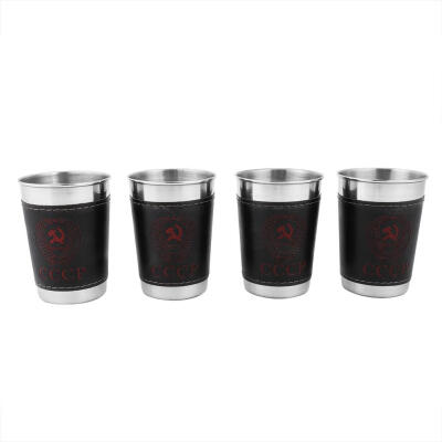 

Greensen 4pcs 170ml Stainless Steel Mini Portable Coffee Wine Cup with Leather Cover Mini Wine Cup Mini Coffee Cup