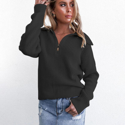 

〖Follure〗Women Solid Sweater Long Sleeve V-Neck With Zipper knitting Sweater Tops