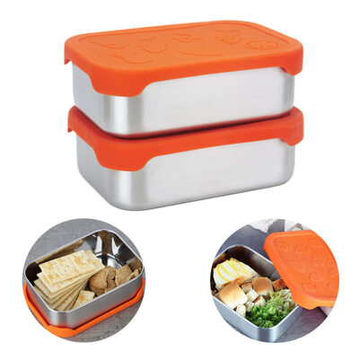 

800ML Stainless Steel Fresh Bowl Lunch Snack Food Container with Silicone Lid