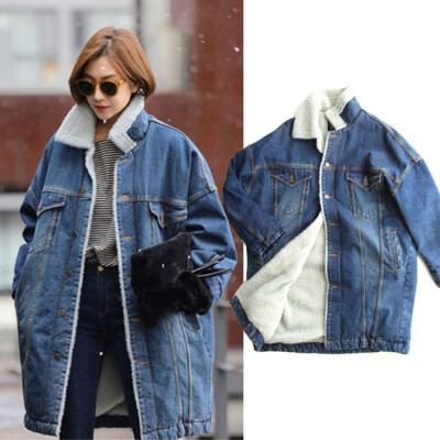 

Nomeni Women Warm Winter Long Sleeve Denim Jacket Long Jean Coat Outwear Overcoat