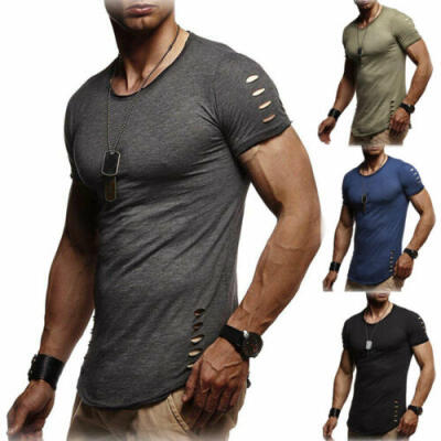 

2019 New Mens Casual Fitness Cotton O-Neck Gym Muscle Bodybuilding T-shirt Tee