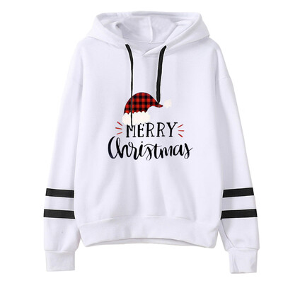 

Tailored Women Stripe Long Sleeves Christmas Letter Print Hoodie Sweatershirt Tops Blouse