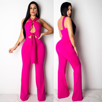 

Factory wholesale new sexy Europe&the United States Amazon womens vest low-cut loose wide leg Siamese micro trousers rose