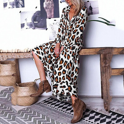 

Tailored Womens Dress Autumn&Winter Long Sleeved Casual Leopard Print Dress