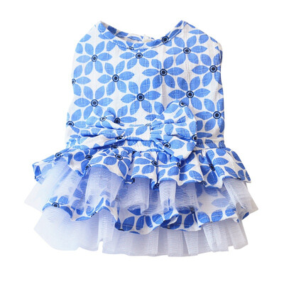 

Lovely Printed Pet Spring Summer Dress For Dog Cat Girls Cotton Clothes Puppy Pleated Skirt Small Fresh Bowknot Dress