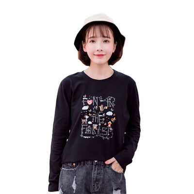

Cartoon Print O-neck Korean Style Loose Long Sleeve T-shirts Women Wild Autumn Pullovers Simple Tops Female -2XL
