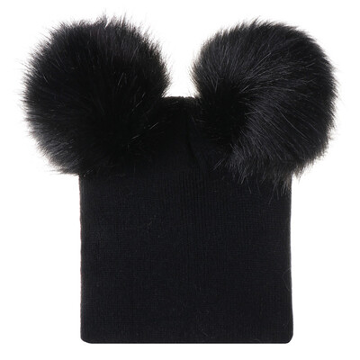 

Unique Winter Warm Knitted Cap Two Wool Ball Crochet Beanie Hats For Kids Girls Boys