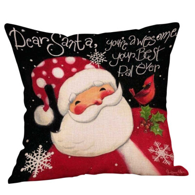 

New Christmas Decoration Flax Pillowcase Santa Claus Pattern Print Pillow Sofa Car Bed Sofa Pillow Case