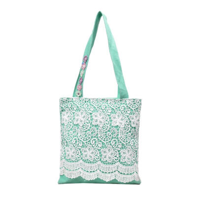 

Canvas Lace Flower Shoulder Handbags Women Shopping Totes Top-handle Bags