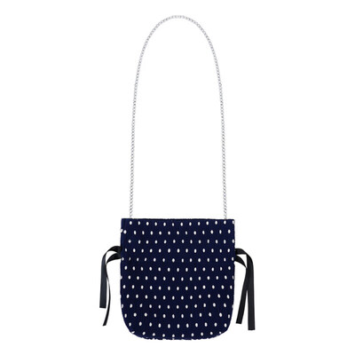 

Vintage Polka Dot Print Drawstring Women Crossbody Shoulder Bag with Chain Strap