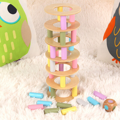 

YIWULAWooden Stacking Board Game Toy Roller Tower Building Blocks Funny Children