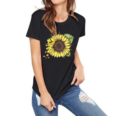 

Starmoon Womens Fashion Short Sleeve Sunflower Print Graphic T-Shirt O-Neck Tops Blouse
