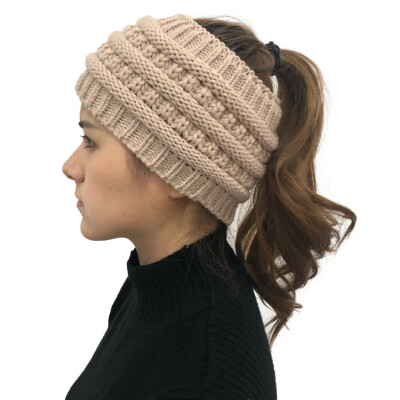 

Tailored Women Fashion Outdoor Solid Splice Hats Crochet Knit Holey Beanie Cap Headband