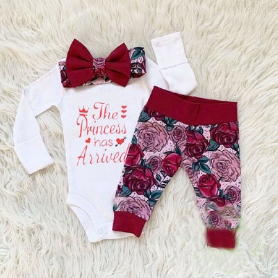 

Newborn Baby Girls Floral Tops Romper Pants 3Pcs Cotton Outfits Set Clothes