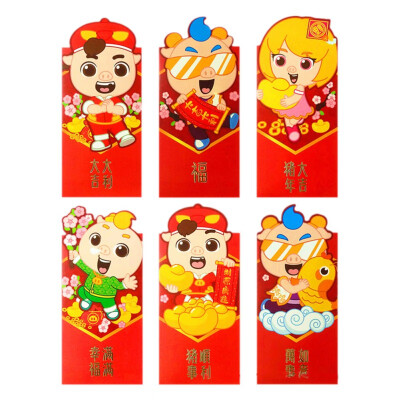 

New Hot Chinese Zodiac Pattern Red Pocket 3D Emboss Cartoon Pig Red Envelopes for Kids Year Lucky Gifts Thick Red Envelope 4pcs