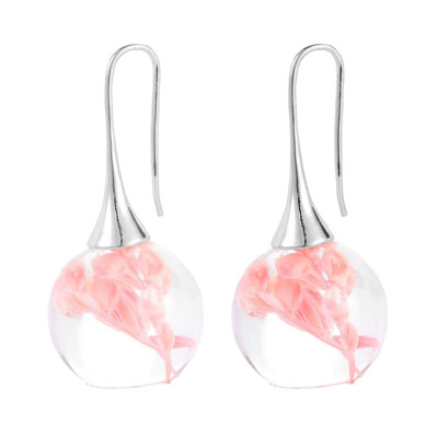 

Luminous Dried Flower Round Drop Pendant Hook Earrings Women Party Jewelry Gift