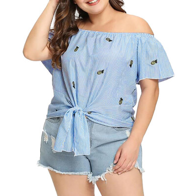 

Roseonmyhand Women Casual Off Shoulder Plus Size Short Sleeve Tops Printed T-Shirt Blouse