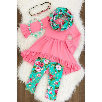 

New Baby Girls Dress Toddler Kids Ruffle T-shirt TopsPants Outfits Clothes Set