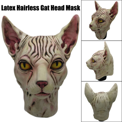 

YIWULAHairless Cat Latex Horse Head Mask Costume Collectible Prop Scary Mask Toy