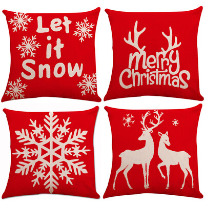 

Tailored 4PC Cotton Linen Christmas Zipper Closure Pillow Case Throw Cushion Cover Home