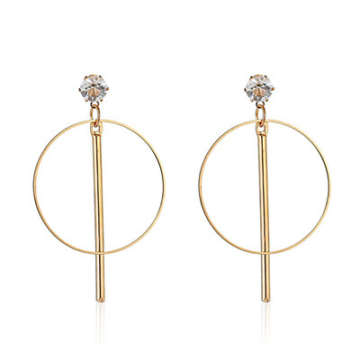 

EK2071 Minimalist Crystal Triangle Round Drop Earrings Female Long Geometric Hollow Metal Dangle Earrings for Women Gift