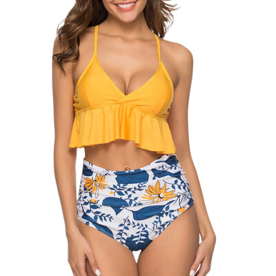 

Saidsome Women Two Pieces Bathing Suits Top Ruffled With High Waisted Bottom Bikini Set