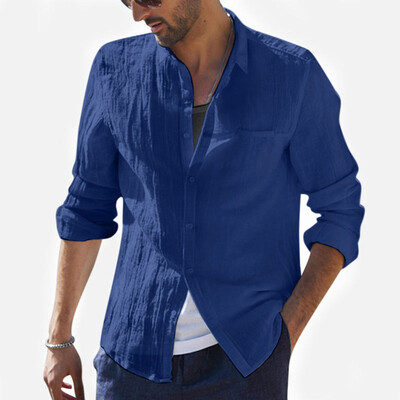 

Toponeto Mens Baggy Cotton Linen Solid Long Sleeve Button Retro T Shirts Tops Blouse