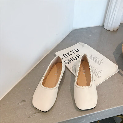 

Shallow mouth single shoe female autumn Korean version of wild square head grandma shoes female soft bottom a pedal bean shoes fem