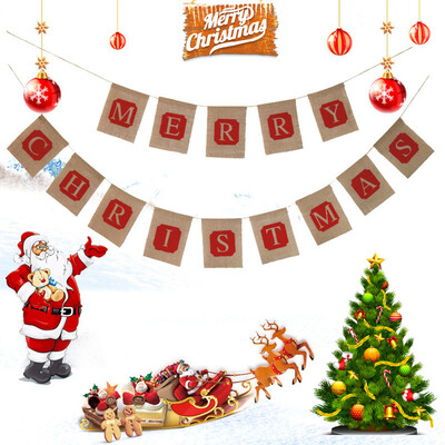 

〖Follure〗Merry Christmas Jute Burlap Banners Christmas Banner Christmas Decoration