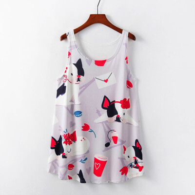 

Nomeni Women Printed Sleeveless long Section Of the Large Shirt Tide T Top Vest