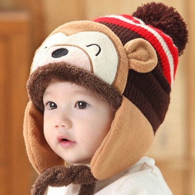 

New Baby Toddler Winter Warm Monkey Beanie Hat Earflap Knitted Cap Girl Boy Kids