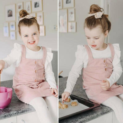 

2Pcs Baby Girls White Ruffle Tops Bodysuit Button Dress Outfits Clothes Set