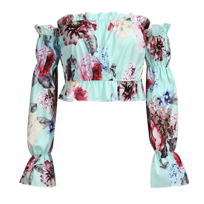 

Women Off Shoulder Bardot Crop Tops Ladies Summer Ruffle Floral T Shirt Blouse