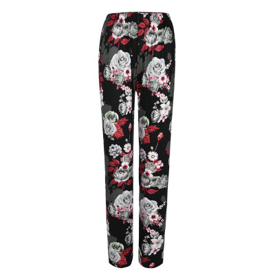 

Tailored Fashion Women Mid-Waist Floral Print Elastic Waist Long Loose Straight Pants