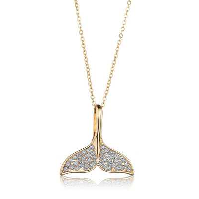 

Trendy Pendant Necklace For Women Dolphin Tail With Rhinestone Gold Charm Handmade European Style Wedding Jewelry Female